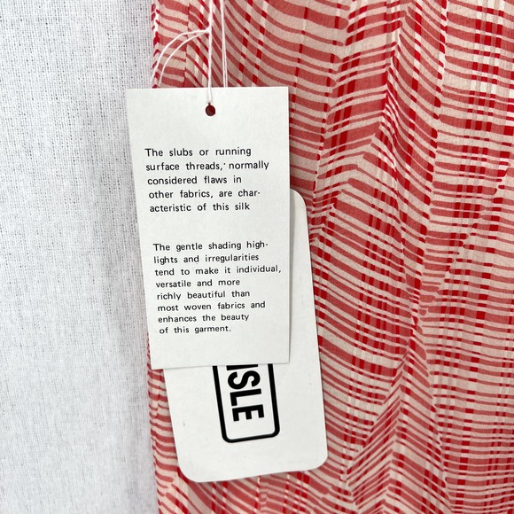 CARLISLE Vintage Shirt Womens 10 Red Cream Silk Short Sleeve Round Neck top - Picture 9 of 15